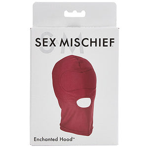 Sportsheets Visual Deprivation Hood in a red maroon colour in its packaging with a picture of the hood on a mannequin Sex toys Ireland - Sex Siopa, Ireland's best adult shop