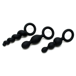 Black set of the Satisfyer silicone anal butt plug dildo set from Sex Siopa Ireland