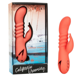 Calexotics California Dreaming Orange County Cutie thrusting rabbit vibrator. This vibrator boasts 10 vibration settings and 3 thrusting speeds - Sex Siopa, Ireland's Best Sex Toys and Accessories