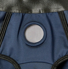 Load image into Gallery viewer, Sex Toys Ireland - Close up of the O-ring on the Sportsheets Em.Ex Fit active wear strap on harness. This boxer brief harness is made from 57% polyester, 27% Nylon, 15% spandex, and 1% nitrile O-ring. 
