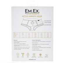 Load image into Gallery viewer, Size chart for the Sportsheets Em.Ex. Fit Active Wear Strap-on harness. This comfortable boxer brief is both cozy and sturdy with a nitrile O-ring to hold dildos up to 2" in diameter. - Sex Toys Ireland - Sex Siopa