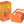 An orange teardrop-shaped personal massager shown next to its orange retail box, with the box lid open to reveal the product inside on a white background.