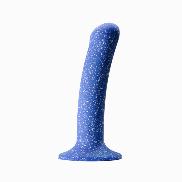 A single Biird Boo & Bae Silicone Suction Cup Dildo in grainy blue and white. Shown on a white background.