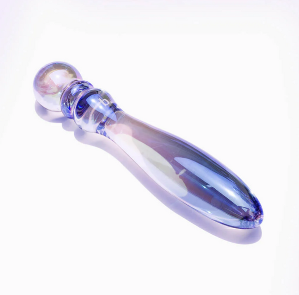 Biird Cecii Luxury Glass Dildo shown in purple and clear glass.