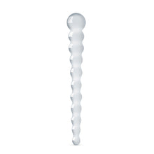 Load image into Gallery viewer, The Glass Dildo No.20 standing upright with glass ribbed girth on white background Sex toys Ireland - Sex Siopa, Ireland&#39;s best adult shop