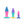 3 sizes of multicoloured butt plugs standing in a line from largest to smallest