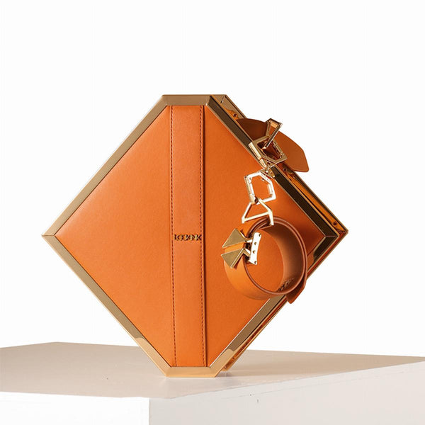 LOCKINK Luxury Leather Handbag side on view with leather cuff on zip