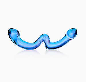 Biird Ohwii Luxury Glass Double Dildo coloured blue on a white background