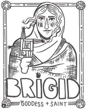 Fold out poster of St Brigid by Selkies. Black and White colour scheme.