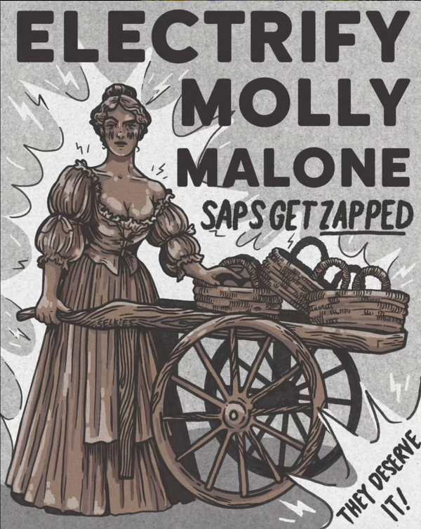 Electrify Molly Malone poster, in a greyscale colour scheme.