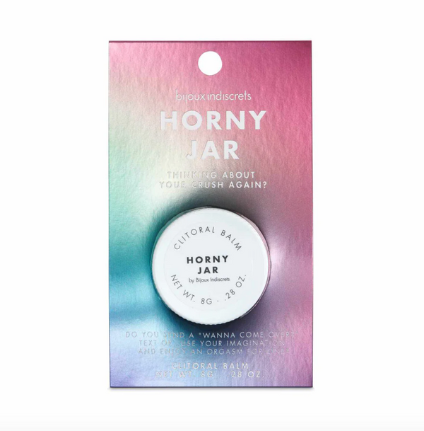 Bijou Indiscreets Horny Jar Clitoral Balm, front view of packaging