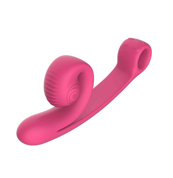 Diagonal view of a Snail Curve Rechargeable Extending Vibrator in hot pink, shown on a white background.