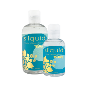 Two different sized bottles of Sliquid Tsunami side by side. 