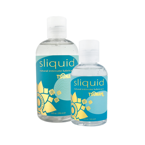Two different sized bottles of Sliquid Tsunami side by side. 