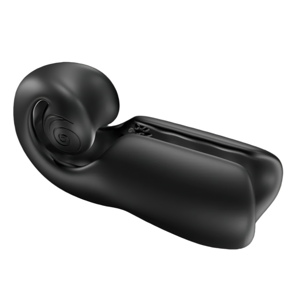 Angled view of the Snail Vibe Evo, a rechargeable waterproof and fully extendable penis vibrator and stroker