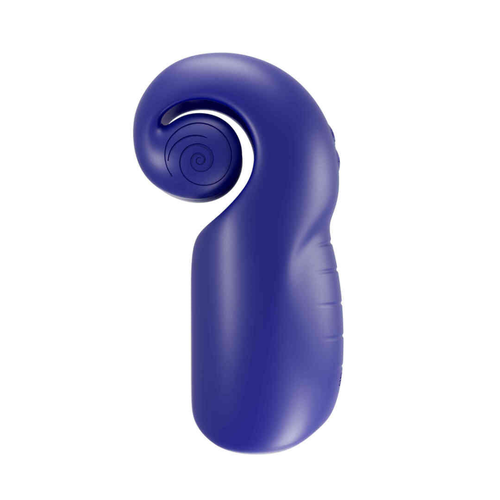 Side view of the Snail Vibe Evo rechargeable and extendable penis vibrator in blue.