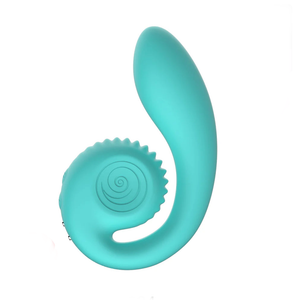 Side view of the Snail Gizi Rechargeable Extending Vibrator in teal on a white background
