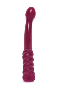 Tantus G Force Silicone wand dildo lying down with the ribbed handle on display and tip of the dildo facing away in maroon colour Tantus flurry dual density silicone dildo in pink standing upright with realistic underneath of the penis head on display - Sex Siopa, Ireland's Best Adult Shop for Sex Toys, Lubricants, and Accessories