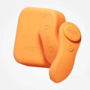 The Vush Luna Remote Controlled Wearable Vibrator in orange. Base and vibrator.