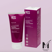 Load image into Gallery viewer, A 100ml bottle of Yes VM vaginal moisturizer and it&#39;s cardboard packaging. A logo in the bottom righthand corners signifies that this product is Menopause Friendly.