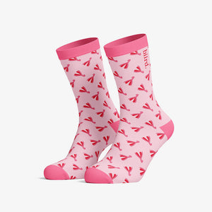 Biird branded Clit Socks in a pink and light pink colour scheme on a white background