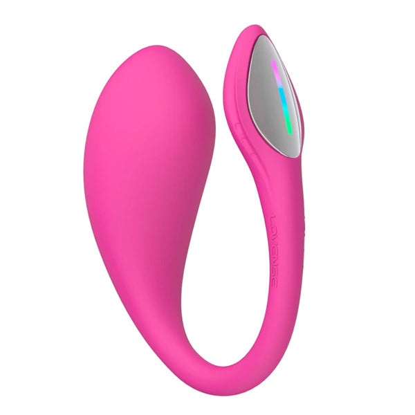 Horizontal side view of pink and metallic Lush 4 vibrator by Lovense. 