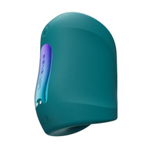 Load image into Gallery viewer, Side view of Vertical Turquoise coloured Gush penis massager by Lovense with power button and charging port