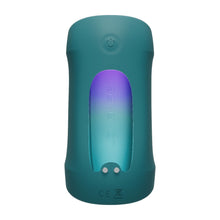 Load image into Gallery viewer, Rear view of Vertical Turquoise coloured Gush penis massager by Lovense, with power button and charging port