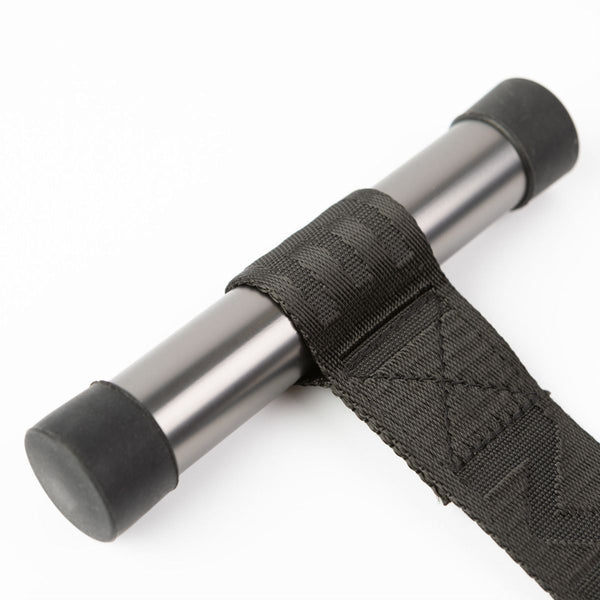 Close up of the supporting bar of the SEI MIO - Doorway Control Play - Adjustable Over Door Cuff Restraints laid out on a white background.