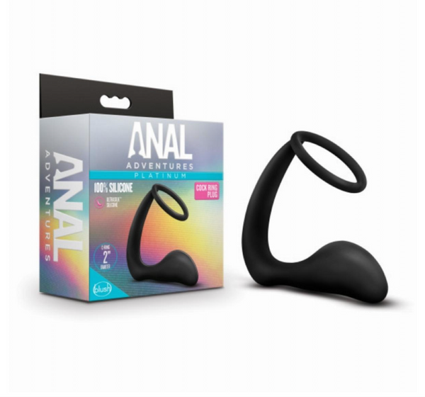 Packaging for the Blush Novelties Anal Adventures Platinum silicone anal butt plug and cock ring set alongside its packaging - Sex Siopa is Ireland's favourite sex toy and lubricant retailer.
