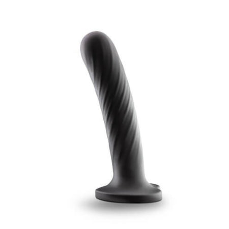 The Blush Temptasia Twist Large 100% silicone silicone with a strap-on harness compatible base. In black and shown on a white background - Sex Siopa, Ireland's Favourite Sex Toy Shop.