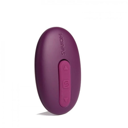 Battery operated remote control for the Svakom Elva rechargeable vibrator. In a Burgundy colour scheme on a white background - Sex Siopa, Ireland's best sex toys. 