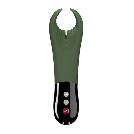 Fun Factory Manta couples vibrator in Moss Green with a black handle - Sex Siopa, Ireland's best sex toy shop