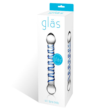 Gläs Spiral dildo in cardboard packaging. This dildo is made from hypoallergenic borosilicate glass. Sex toys in Ireland from Sex Siopa.