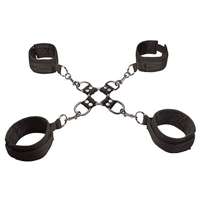 Bondage hog tie kit in black on a white background. Sex Siopa, Ireland