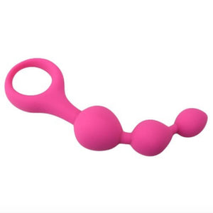Picture of the Loving Joy Triple Ripple silicone anal beads in pink. It features 3 graduating beads and a looped handle. - Sex Siopa, Ireland's Best Sex Toys and Lubricants.