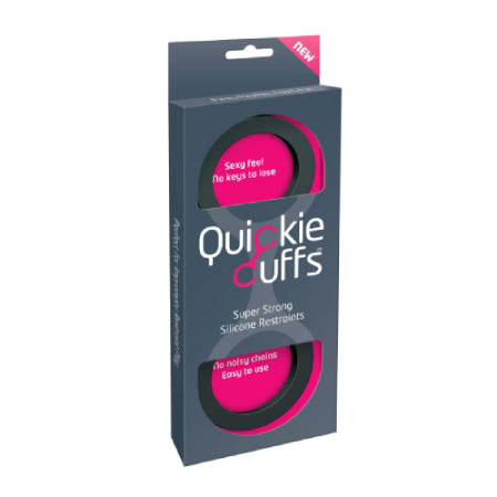Packaging in black and pink of the Quickie Cuffs BDSM restraints made from 100% silicone - Sex Siopa, Ireland's Best Sex Toys