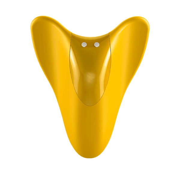 Rear view of the Satisfyer High Flyer rechargeable vibrator in yellow, it is whisper quiet and uses a USB magnetic charging system - Sex Siopa, Ireland's favourite sex toy shop