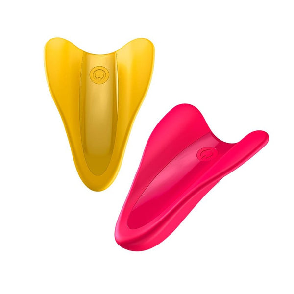 Two examples of the Satisfyer High Flyer rechargeable finger vibrator in yellow and red - Sex Siopa, Ireland's number one adult shop