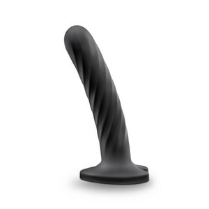 Shown in black. Blush Temptasia Twist medium silicone dildo with a wide suction cup base so you can use it alone or in a strap-on harness - Sex Siopa is Ireland's favourite sex toy and accessories shop.