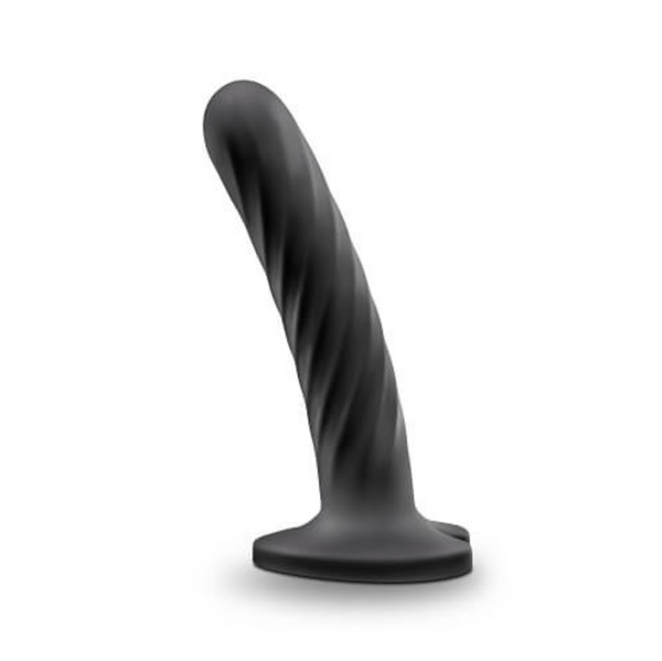 Shown in black. Blush Temptasia Twist medium silicone dildo with a wide suction cup base so you can use it alone or in a strap-on harness - Sex Siopa is Ireland's favourite sex toy and accessories shop.