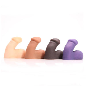 Lineup of four Tantus On the Go silicone realistic packers, in white, cream, black, and purple - Sex Siopa, Ireland's best sex toys and accessories