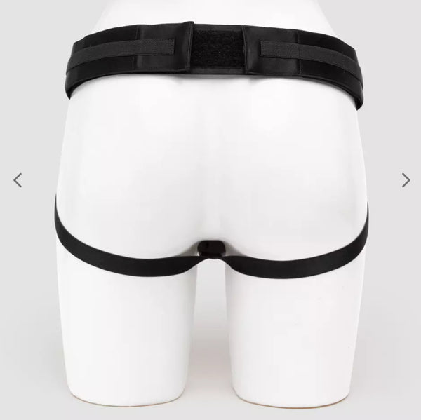 Rear view of the Spareparts Joque strapon harness with 2 fully adjustable straps and flexible O-ring in black, shown on a white mannequin. The Joque Harness is made from breathable, moisture wicking poly spandex and is machine washable. Dildos and other sex toys sold seperately. - Sex Siopa Ireland