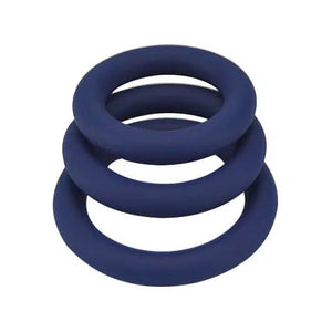 A 3 Silicone Cock Rings set from Loving Joy. In navy blue, stacked, and set on a white background - Sex Siopa, Ireland's Best Sex Toys and Lubricants