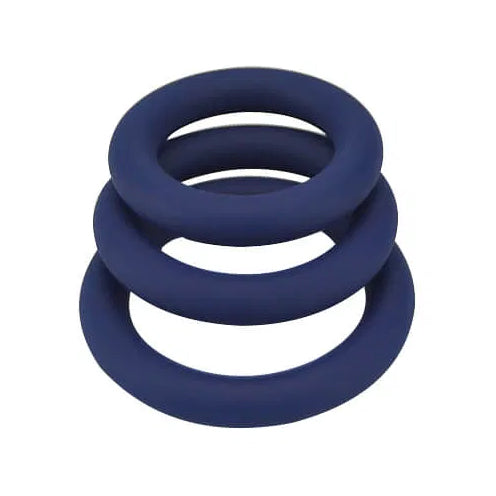 A 3 Silicone Cock Rings set from Loving Joy. In navy blue, stacked, and set on a white background - Sex Siopa, Ireland's Best Sex Toys and Lubricants