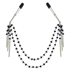 Sportsheets Black Jewelled Nipple Clamps in black and metallic on a white background. BDSM bondage sex toys - Sex Siopa, Ireland's Best Adult Shop