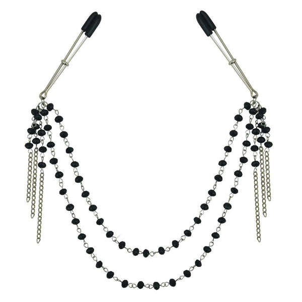 Sportsheets Black Jewelled Nipple Clamps in black and metallic on a white background. BDSM bondage sex toys - Sex Siopa, Ireland's Best Adult Shop