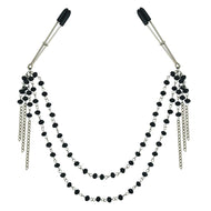 Sportsheets Black Jewelled Nipple Clamps in black and metallic on a white background. BDSM bondage sex toys - Sex Siopa, Ireland's Best Adult Shop