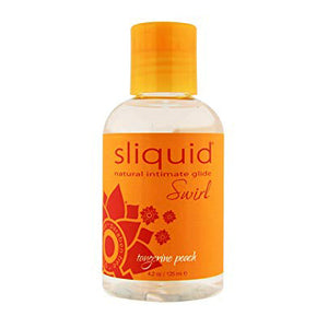 Sliquid Swirl tangerine peach water based lubricant. Clear bottle with a tangerine/orange label and cap. All on a white background - Sex Siopa Ireland
