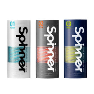 Tenga Spinner men's masturbator triple collection in their multicoloured packaging. All stood vertical on a white background - Sex Siopa, Ireland's best sex toy shop